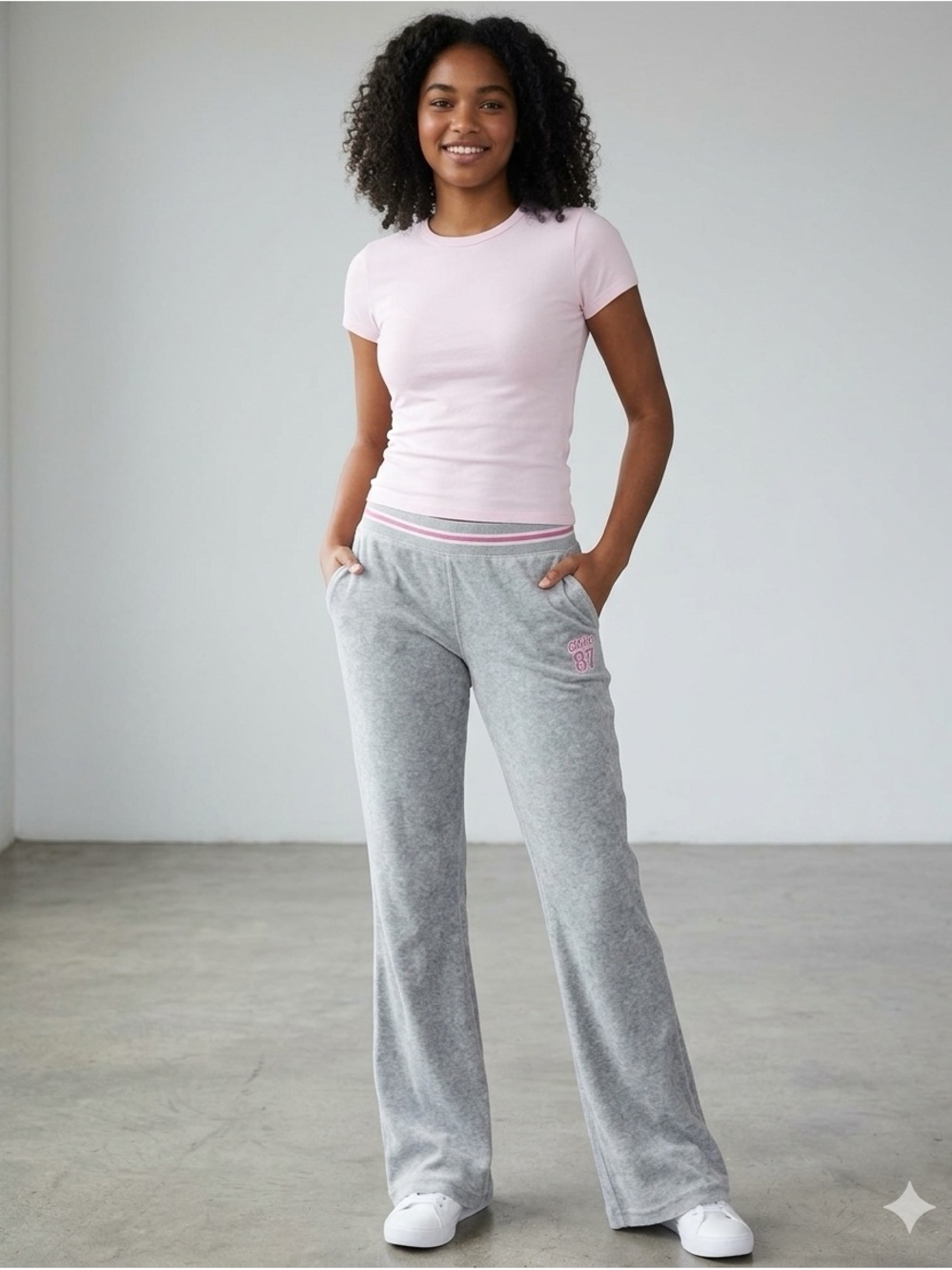 Aeropostale Gray Velour Bootcut Sweatpants with Pink Trim